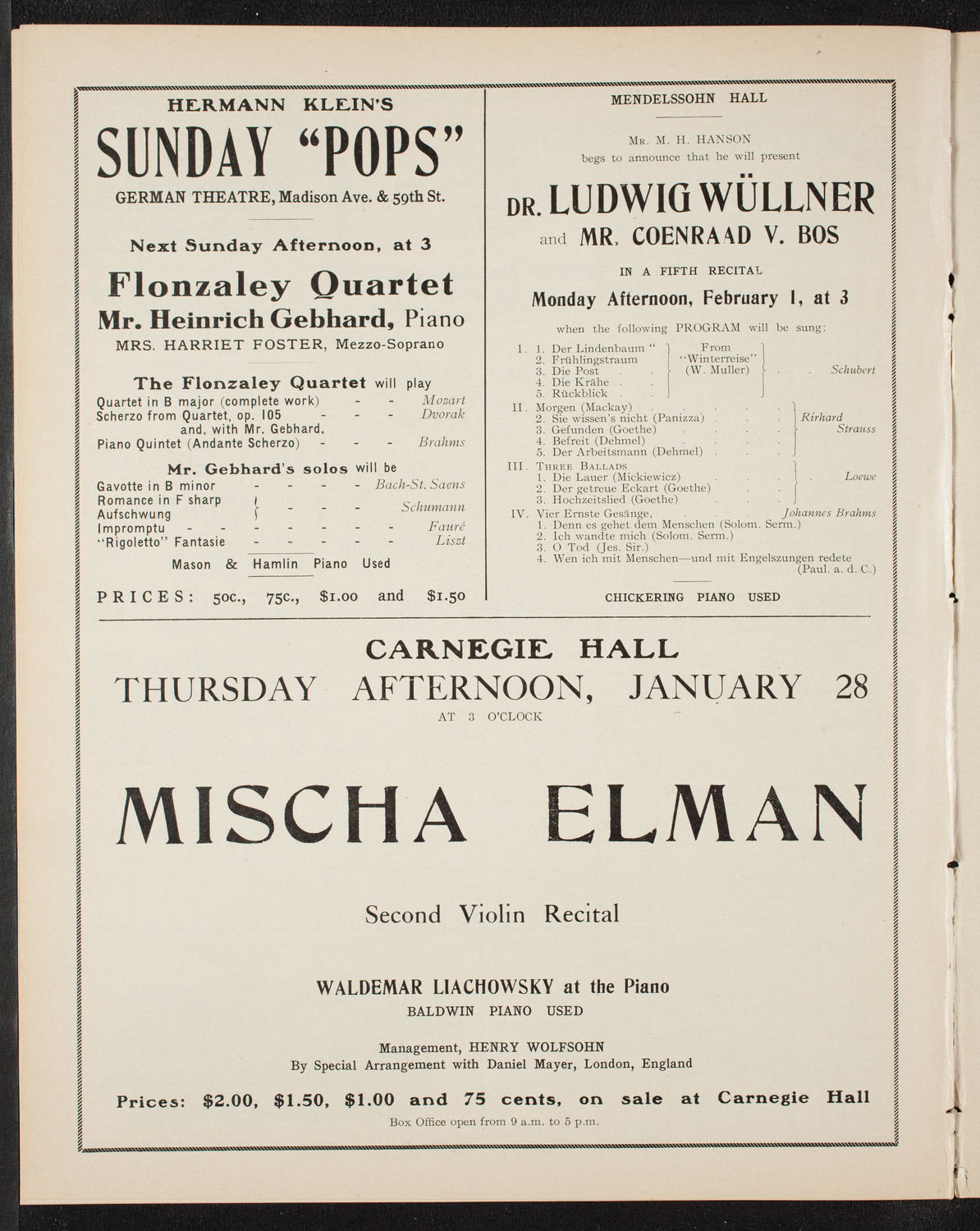 Boston Symphony Orchestra, January 7, 1909, program page 10