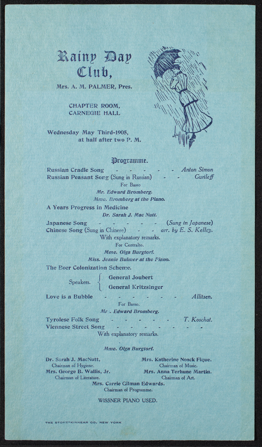 Rainy Day Club, May 3, 1905, program page 1