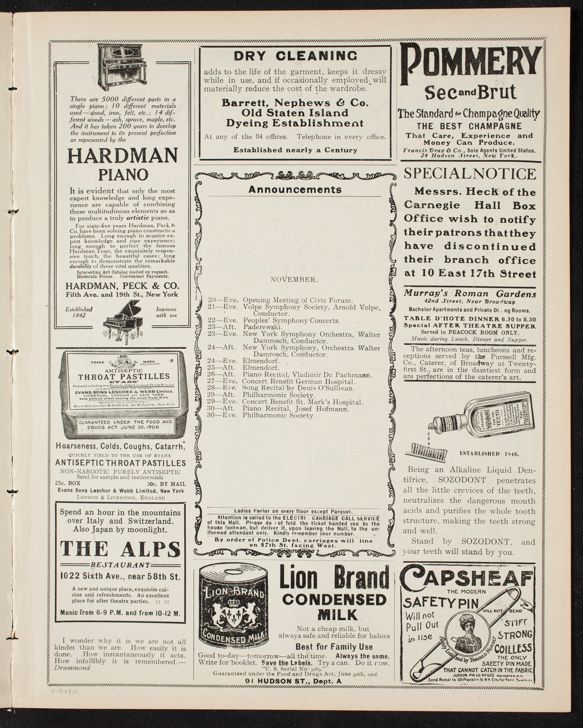 Vladimir de Pachmann, Piano, November 19, 1907, program page 3