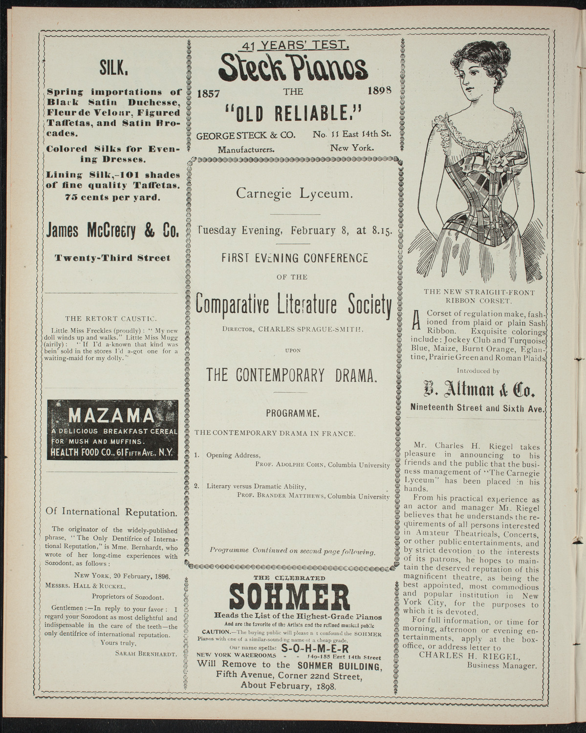 Comparative Literature Society Evening Conference, February 8, 1898, program page 4