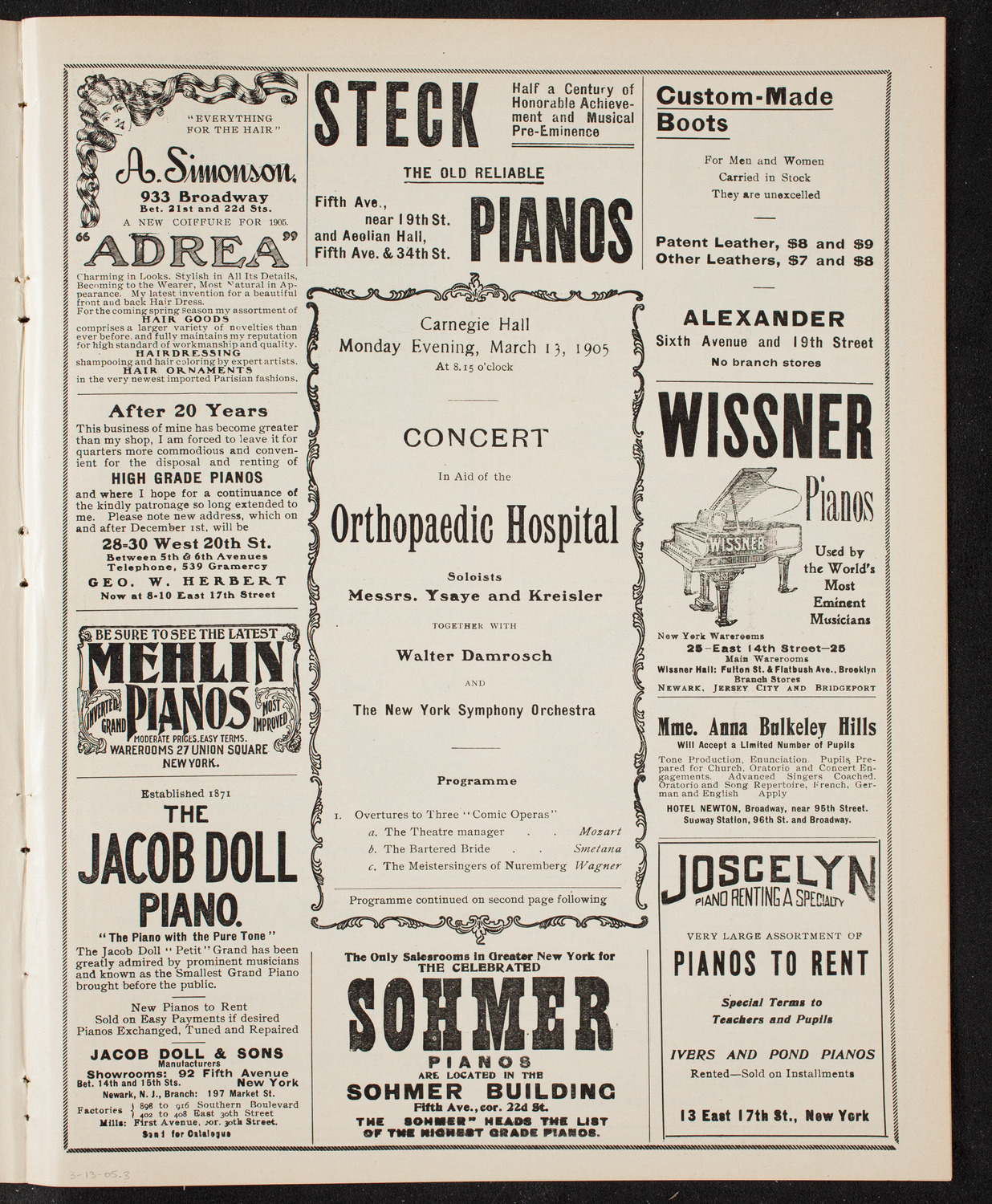 Benefit: Orthopedic Hospital, March 13, 1905, program page 5