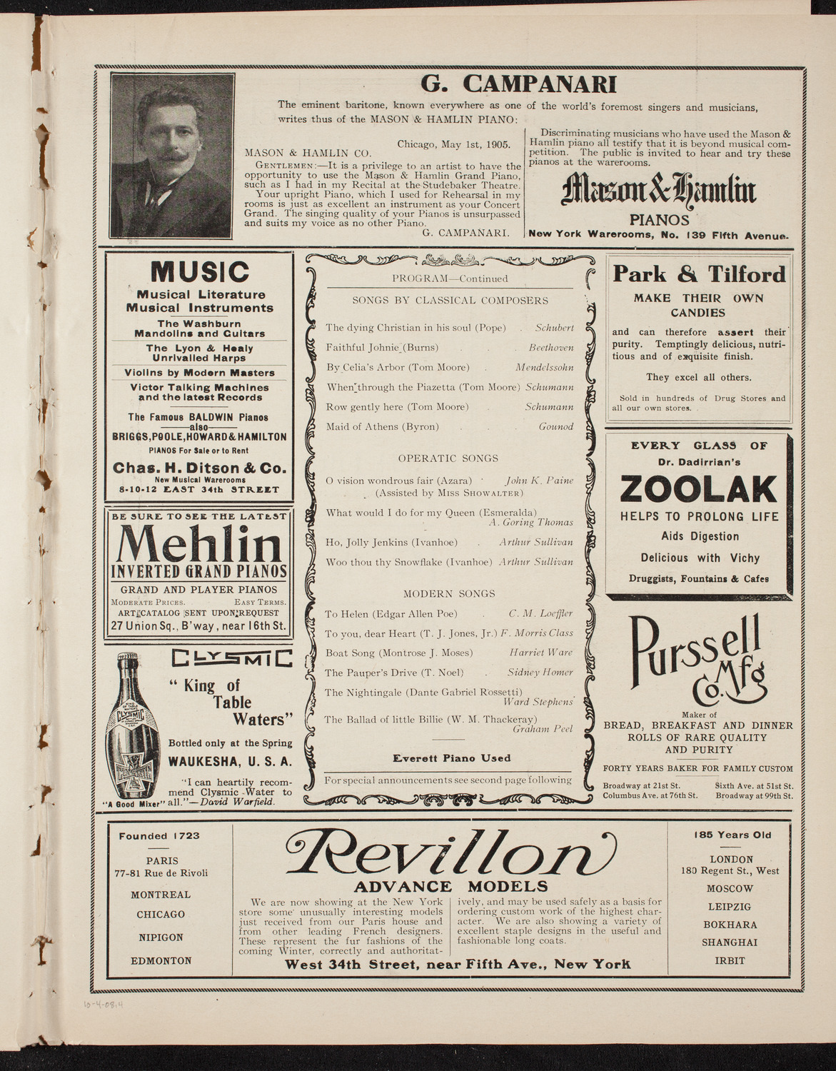 David Bispham, Baritone, October 4, 1908, program page 7