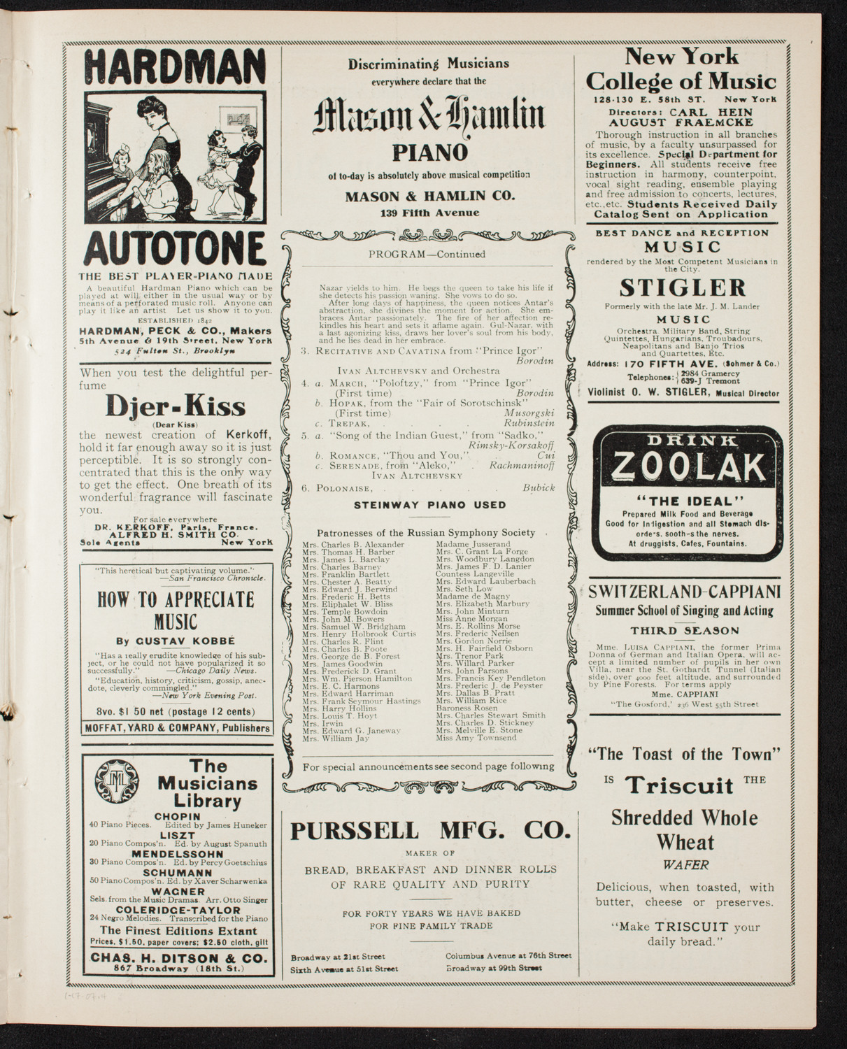 Russian Symphony Society of New York, January 17, 1907, program page 7