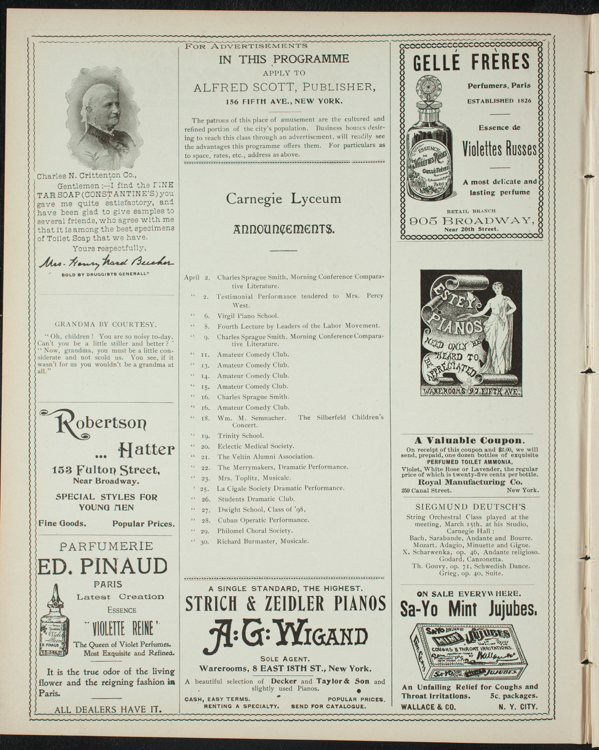 The People's Institute/ Lecture: Labor Problems, April 1, 1898, program page 2