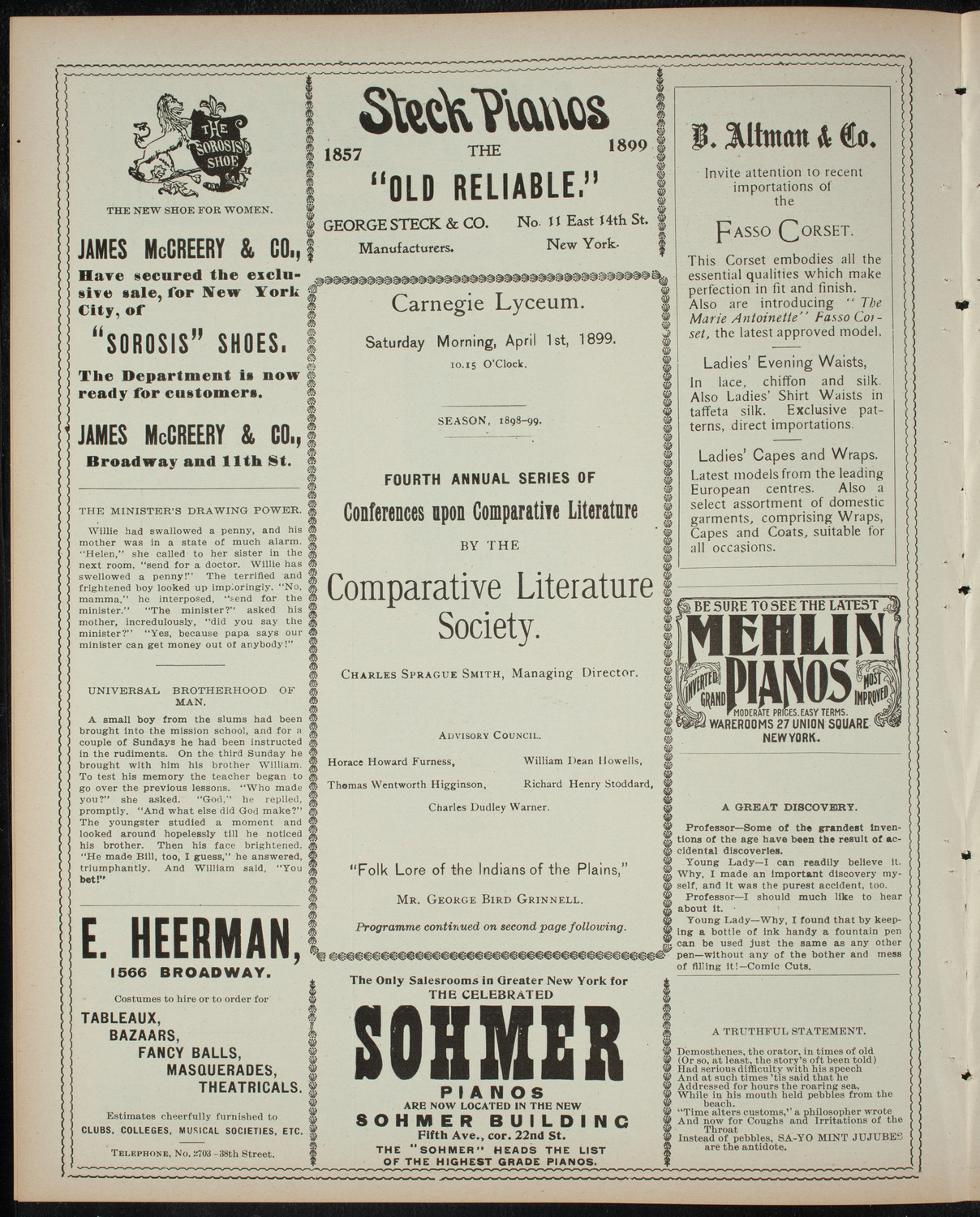 Comparative Literature Society Saturday Morning Conference, April 1, 1899, program page 4