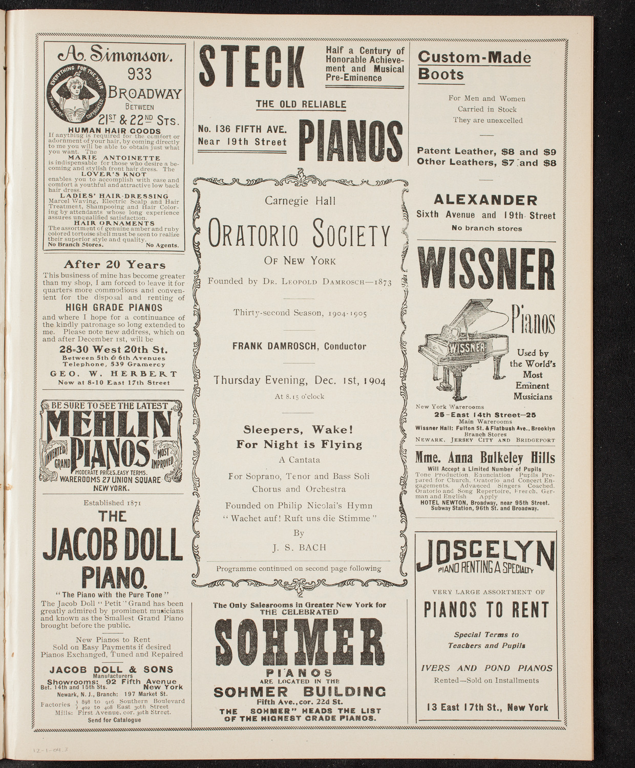 Oratorio Society of New York, December 1, 1904, program page 5