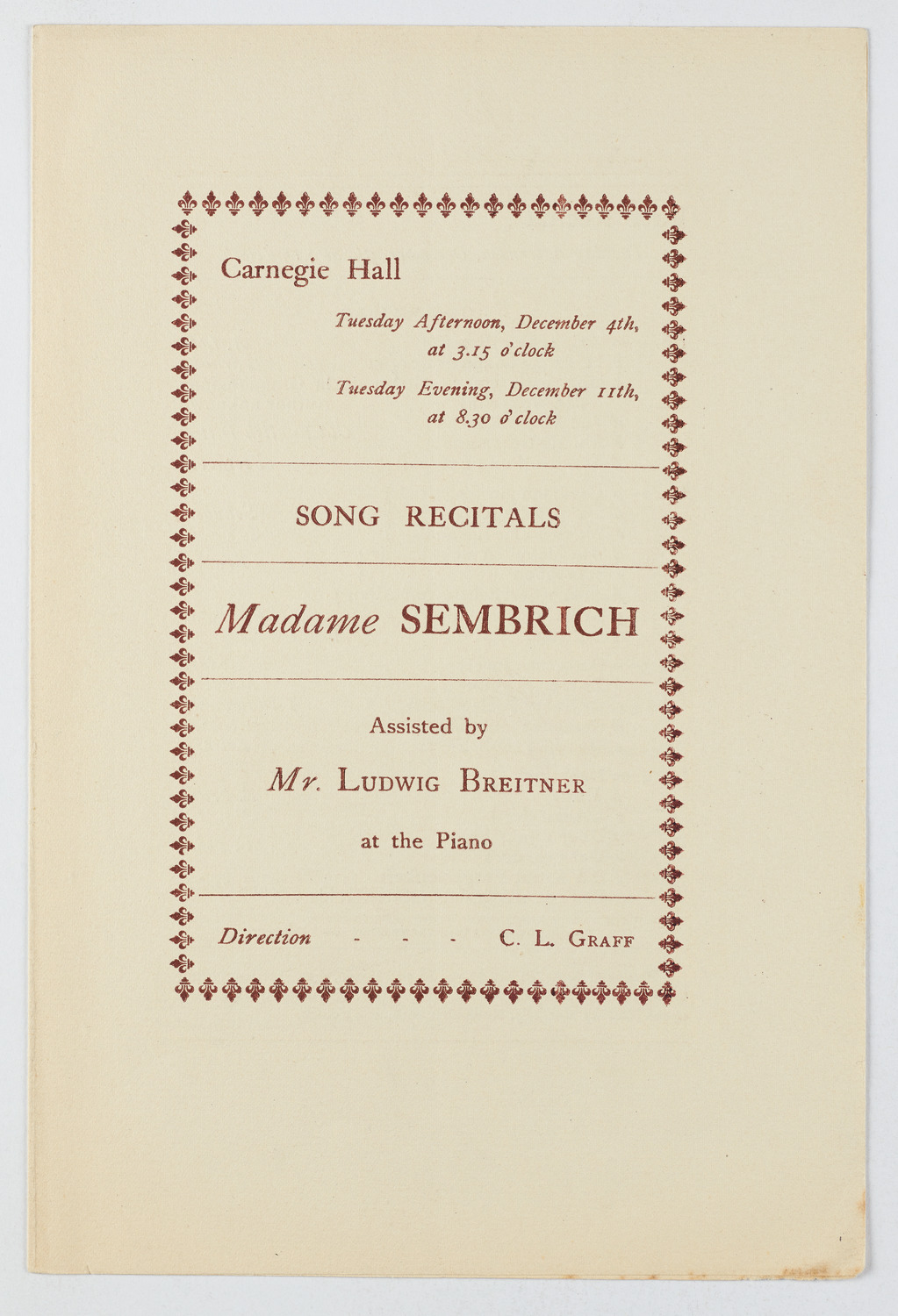 Marcella Sembrich, December 1900