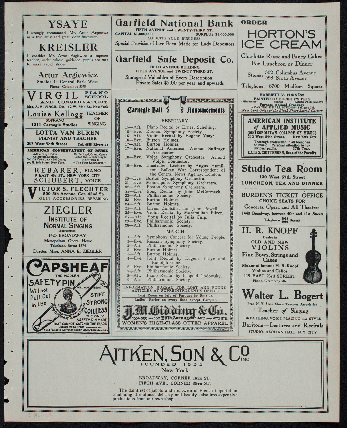 New York Philharmonic, February 14, 1913, program page 3