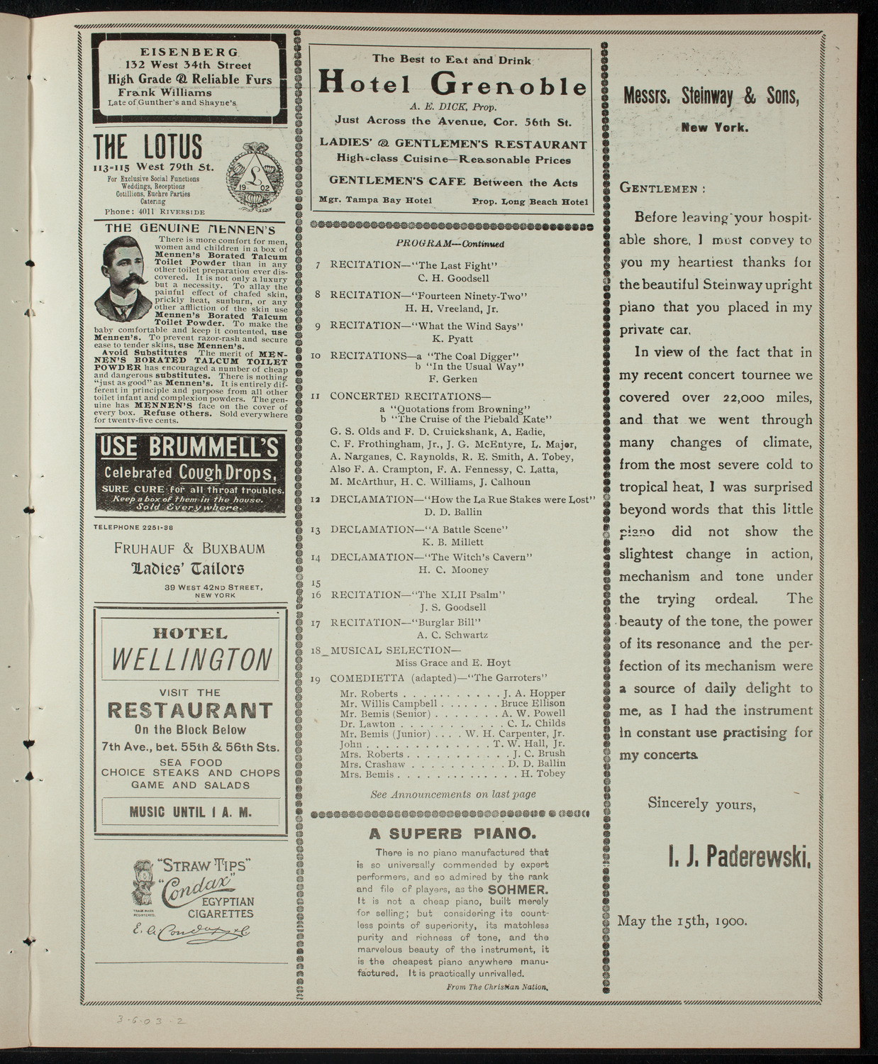 Columbia Institute Student Dramatic and Elocutionary Program, March 6, 1903, program page 3