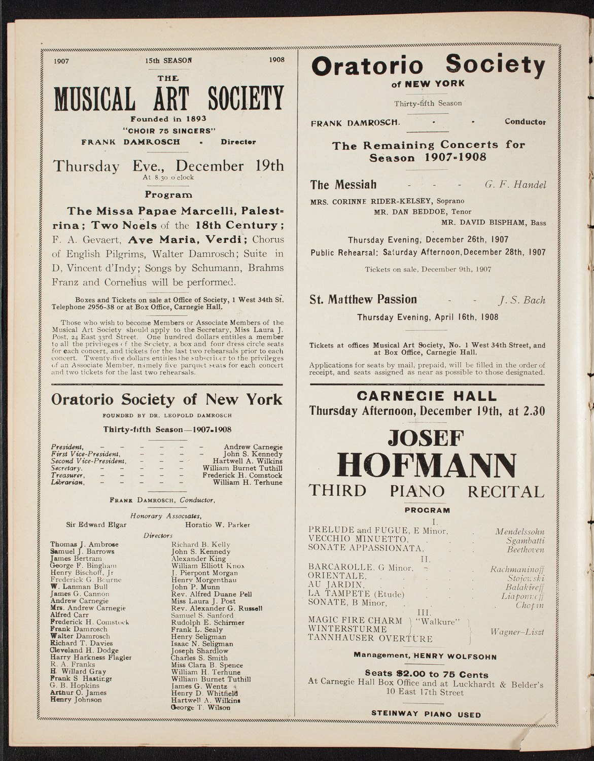 Oratorio Society of New York, December 4, 1907, program page 10