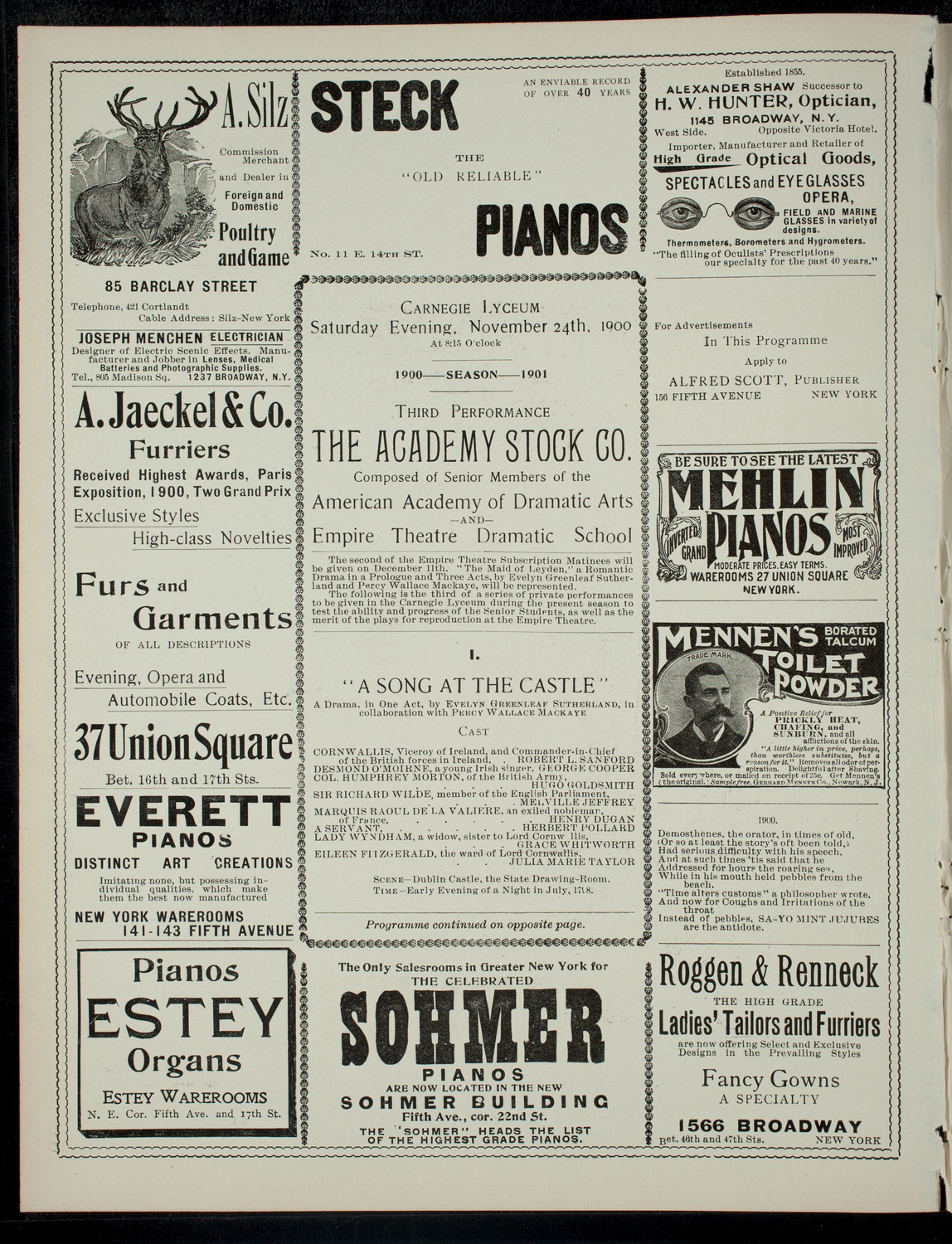 Academy Stock Company of the American Academy of Dramatic Arts and Empire Theatre Dramatic School, November 24, 1900, program page 2