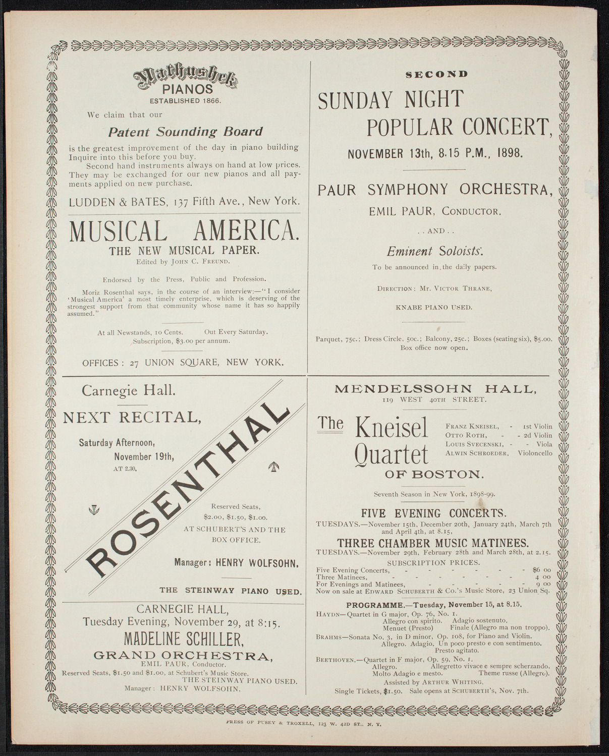 Paur Symphony Orchestra - Sunday Night Popular Concert, November 6, 1898, program page 8