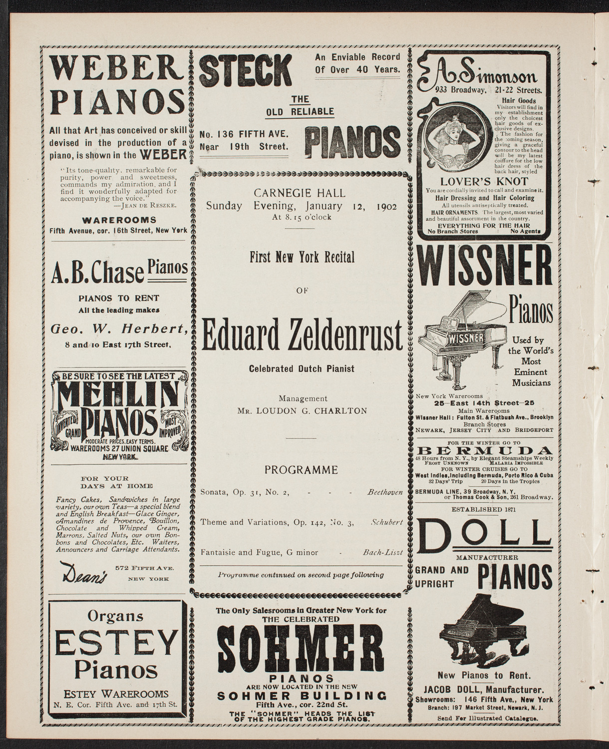 Eduard Zeldenrust, Piano, January 12, 1902, program page 6