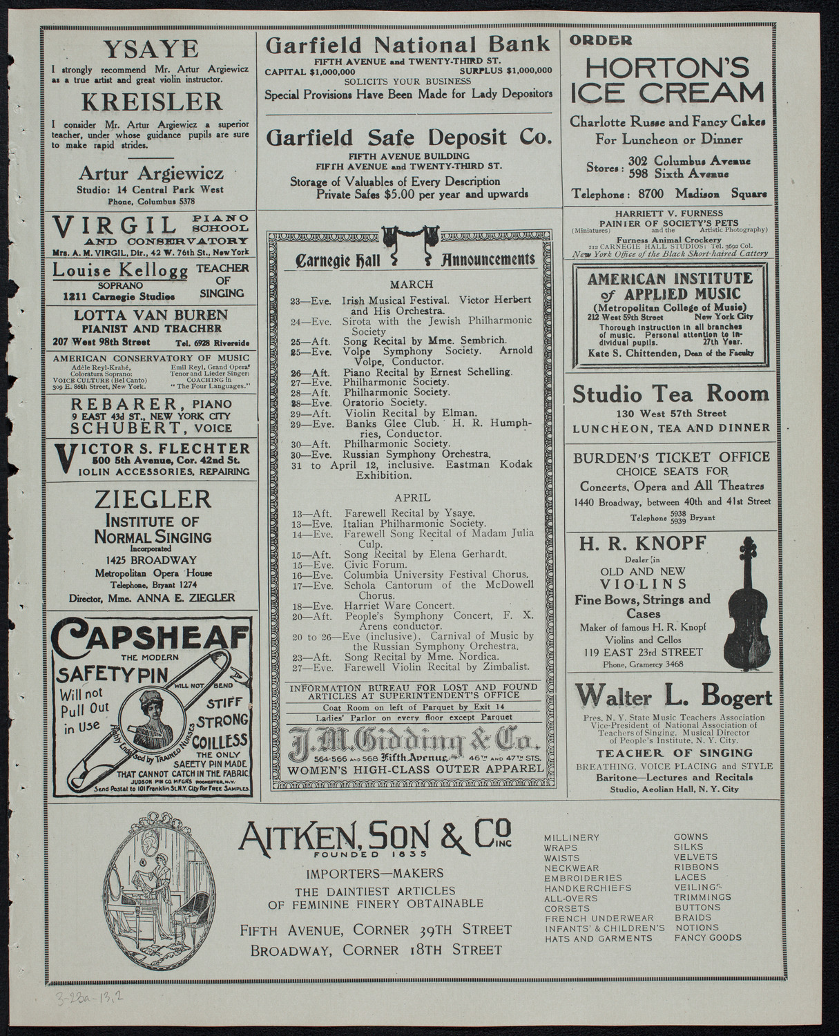 People's Symphony Concert, March 23, 1913, program page 3