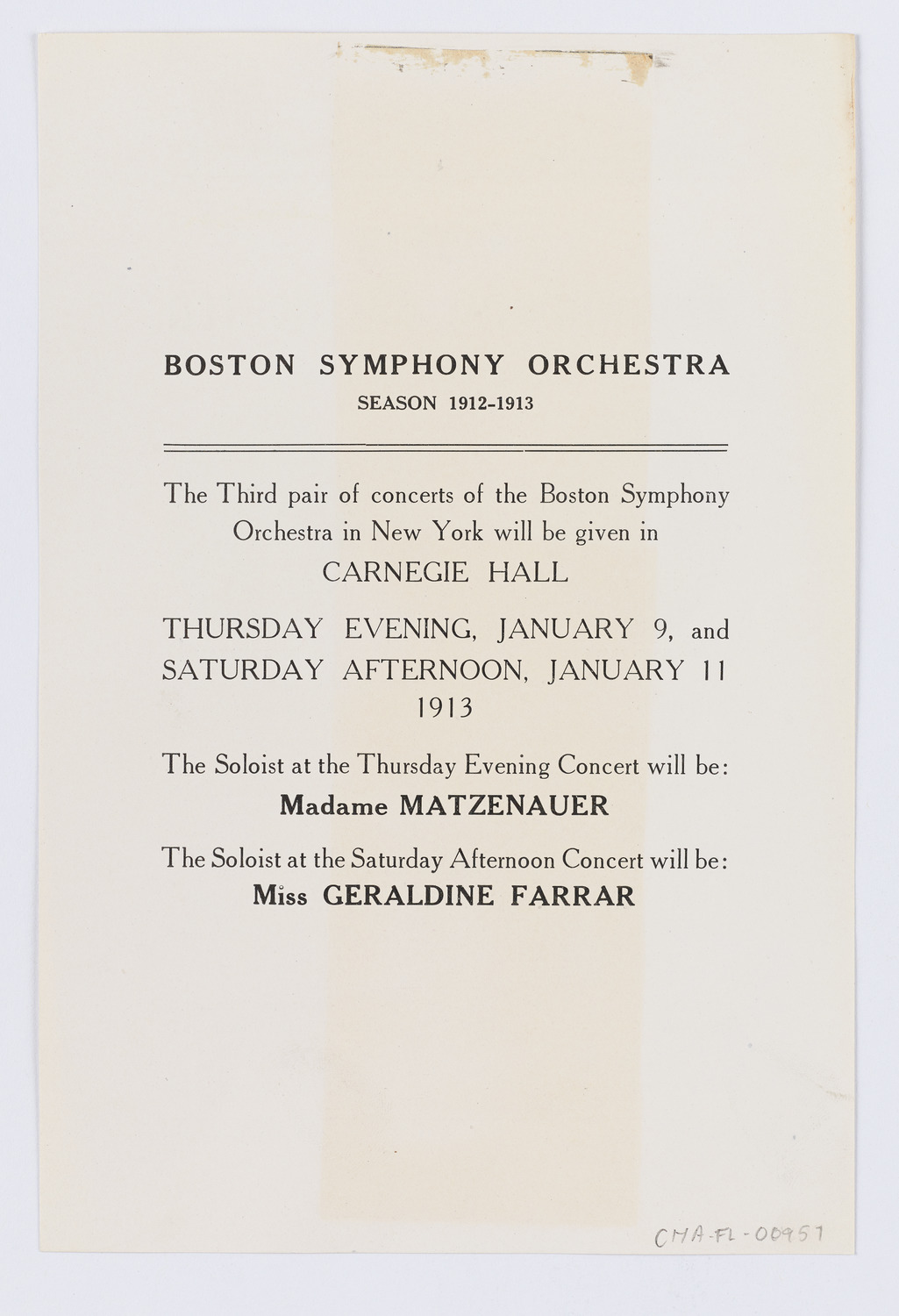 Boston Symphony Orchestra, 1912-1913