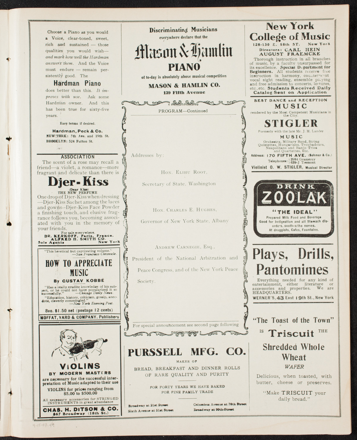 National Arbitration and Peace Congress, April 15, 1907, program page 7