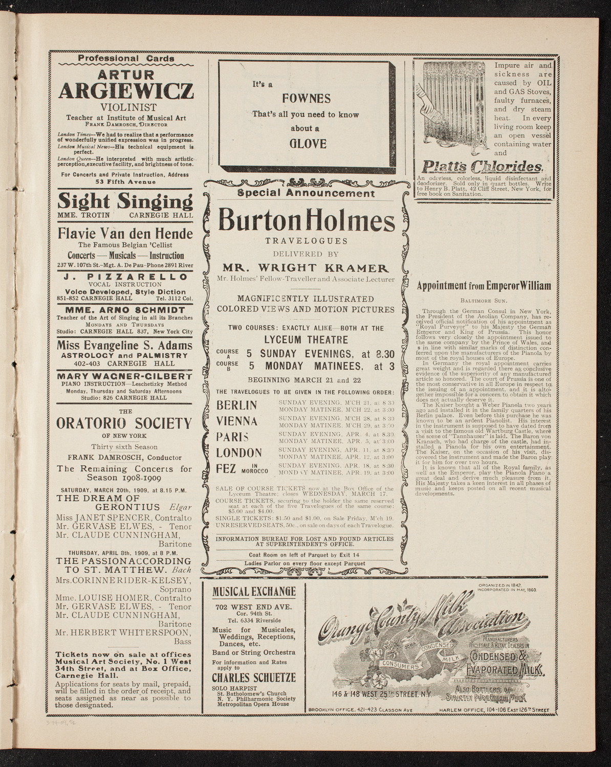 Burton Holmes Travelogue: More About Paris, March 14, 1909, program page 9
