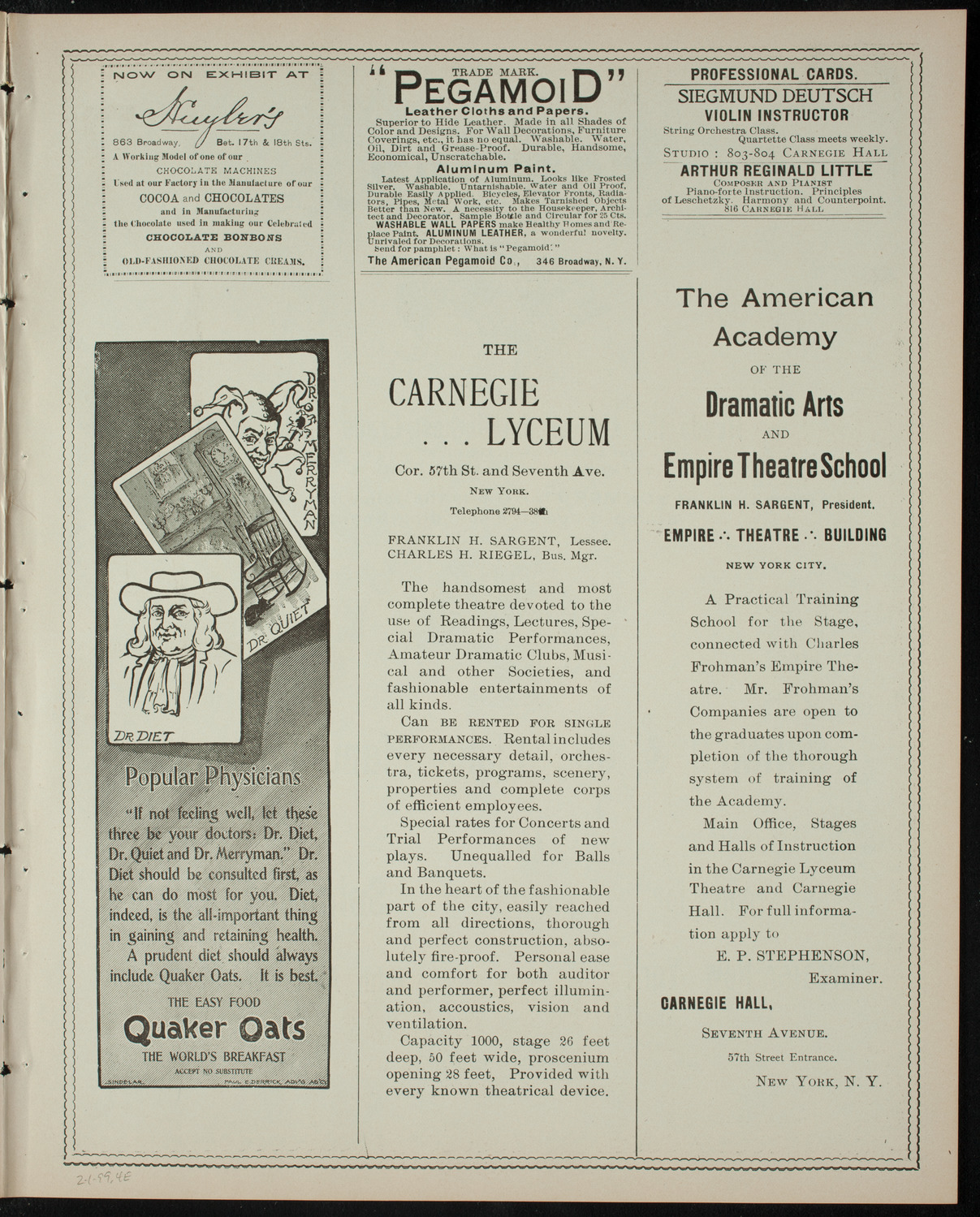 Trinity School Theatrical Presentation, February 1, 1899, program page 7