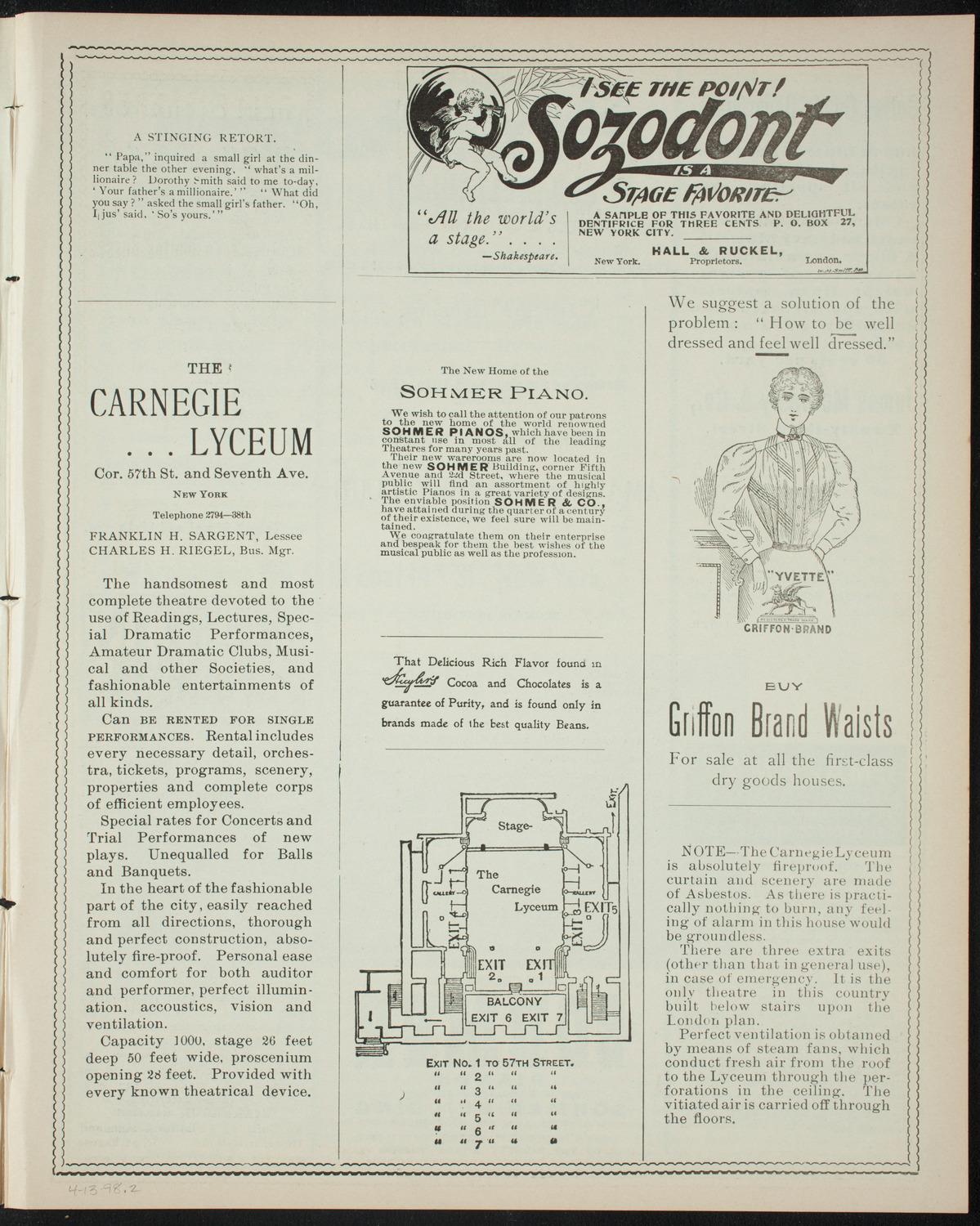 Amateur Comedy Club, April 13, 1898, program page 3