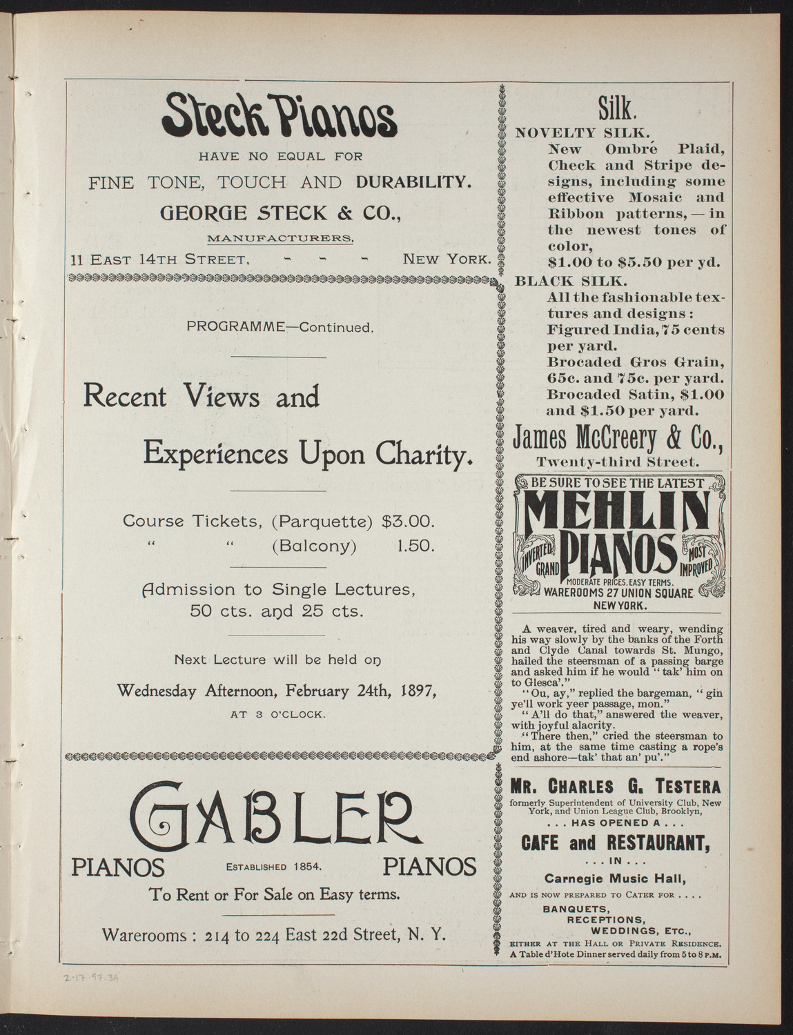Lecture Series: Sociology in its Practical Aspects, February 17, 1897, program page 5
