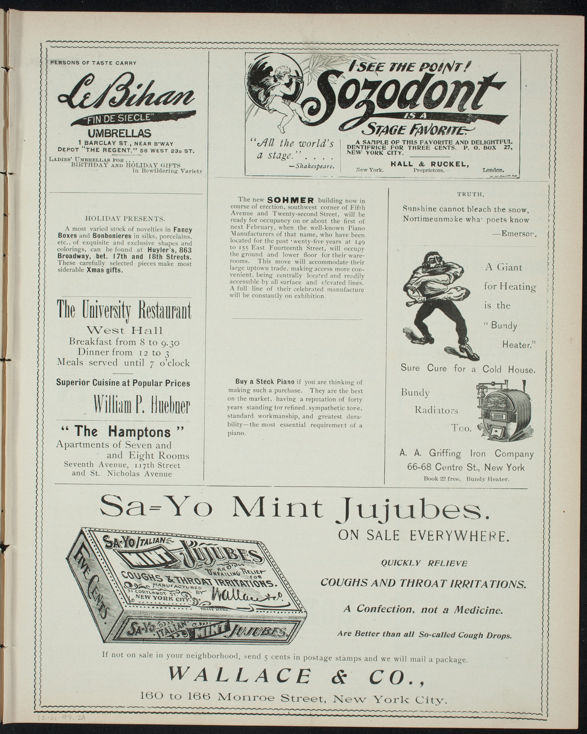 Columbia University Sophomore Class, December 21, 1897, program page 3