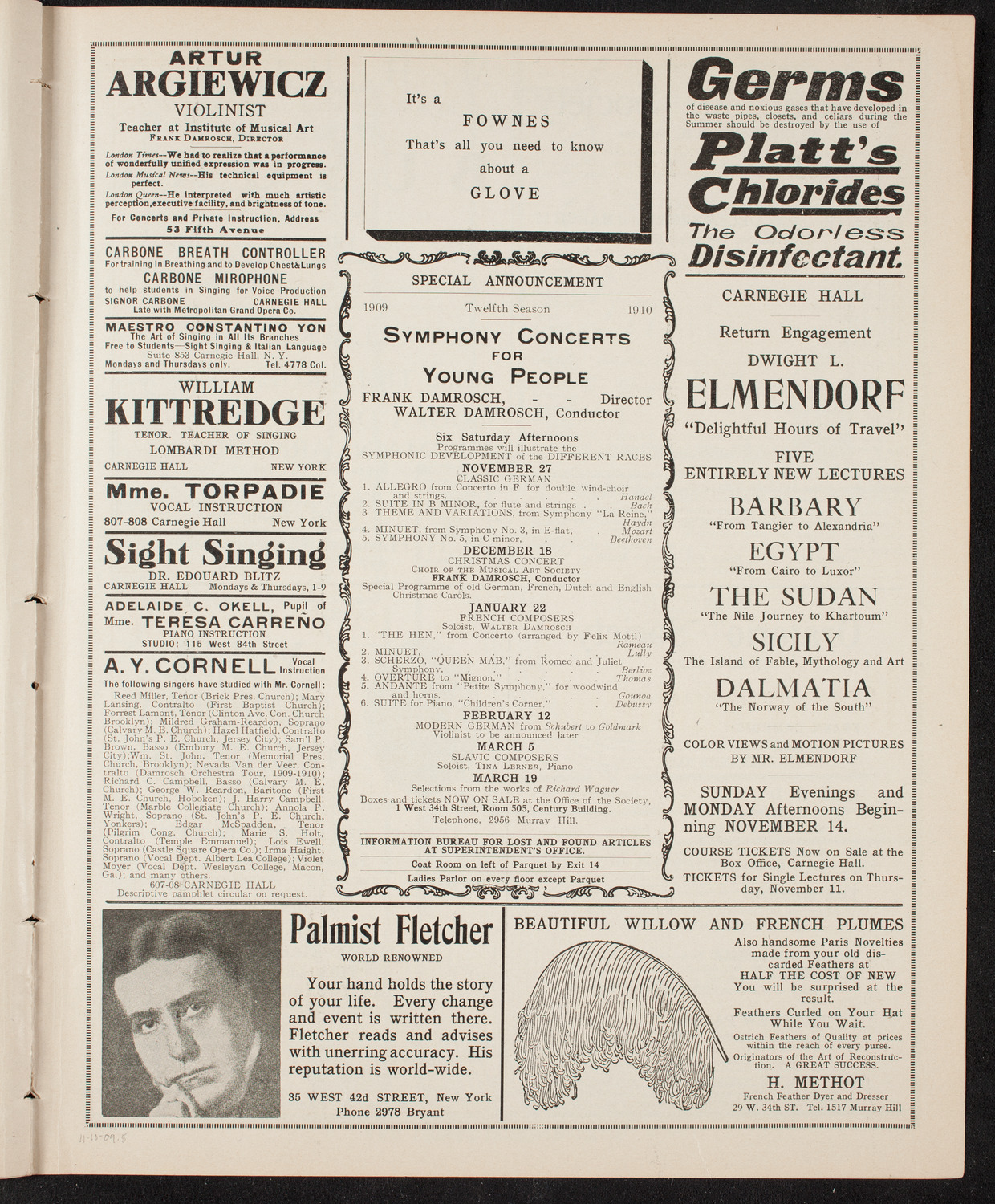 New York Philharmonic, November 10, 1909, program page 9