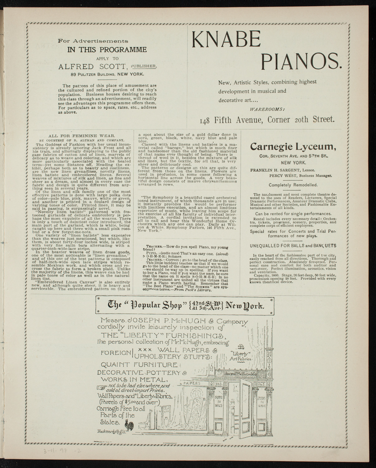 Lecture by Charles A. Towne, March 11, 1897, program page 3