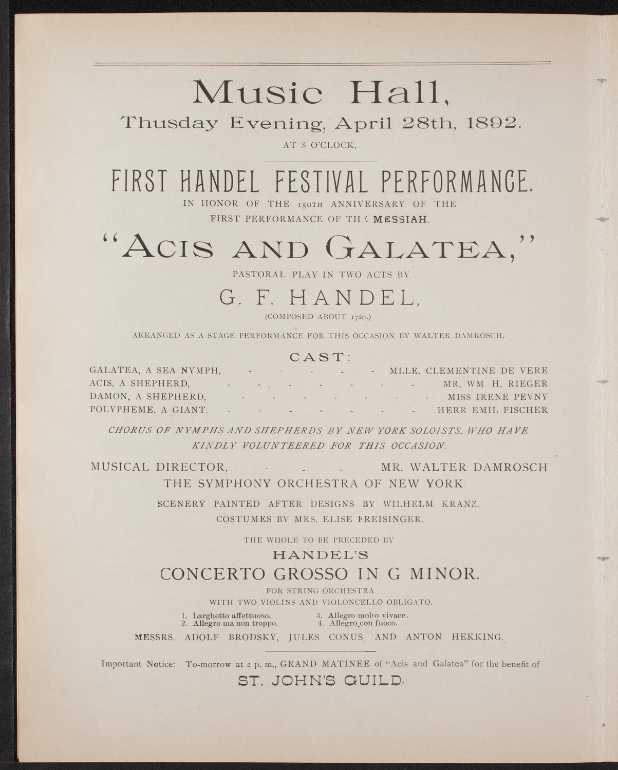New York Symphony Orchestra: Handel Festival, April 28, 1892, program page 6