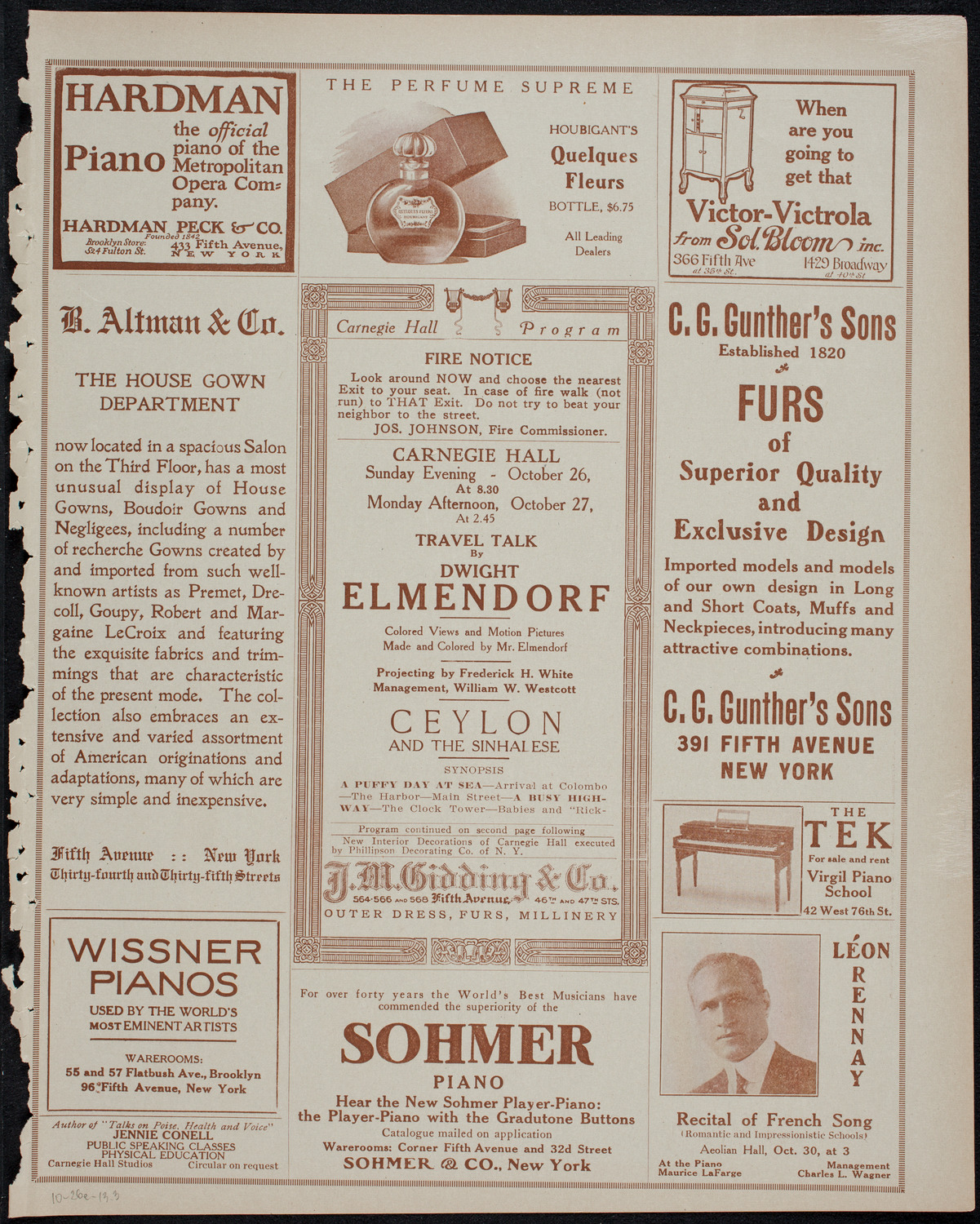 Elmendorf Lecture: Ceylon and the Sinhalese, October 26, 1913, program page 5