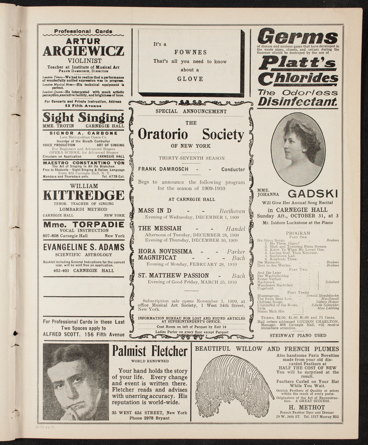 Lecture by R.G. Knowles, October 24, 1909, program page 9