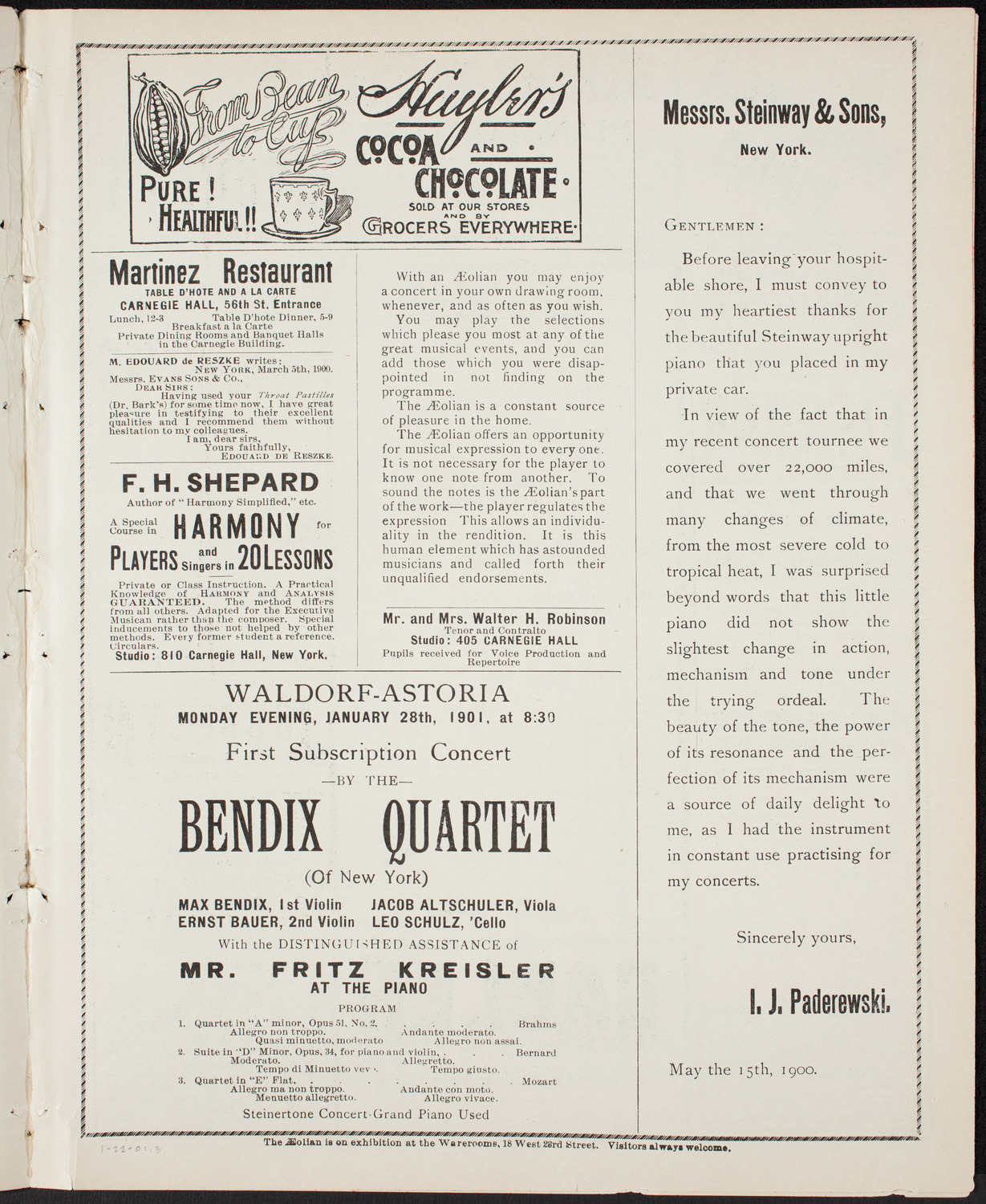 Pittsburgh Symphony Orchestra, January 22, 1901, program page 5