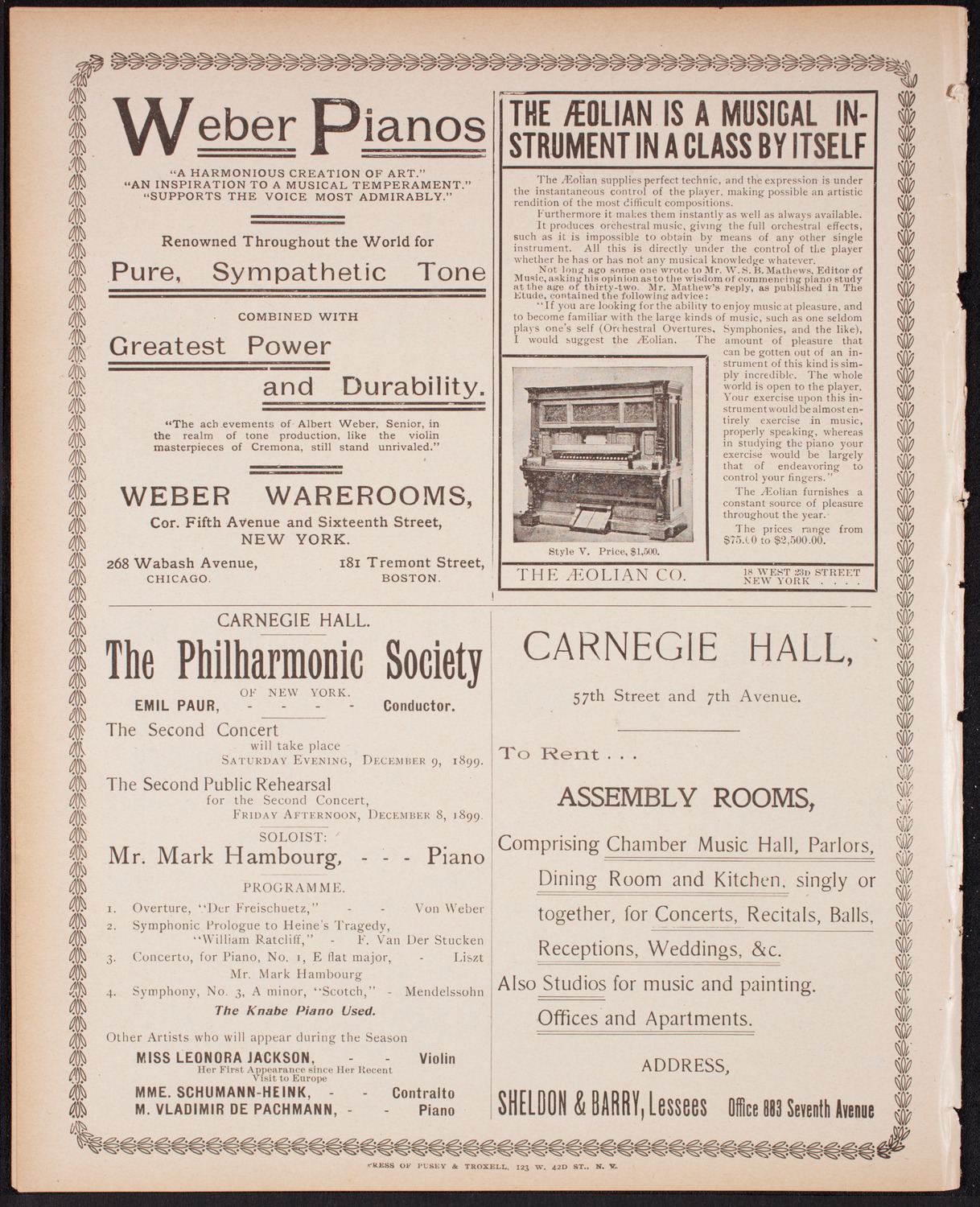 Kaltenborn Orchestra, December 3, 1899, program page 8