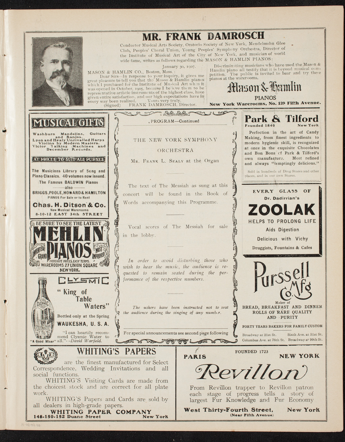 Oratorio Society of New York, December 28, 1907, program page 7