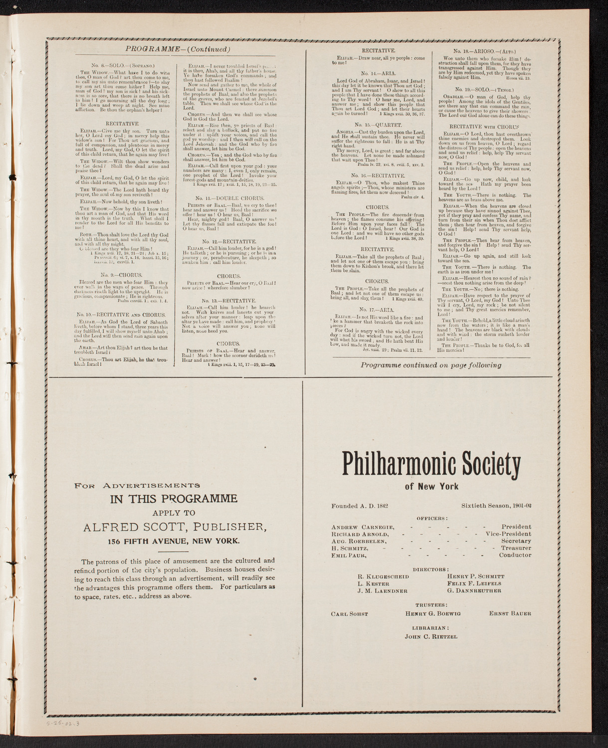 New York Festival Chorus and Orchestra, May 25, 1902, program page 5