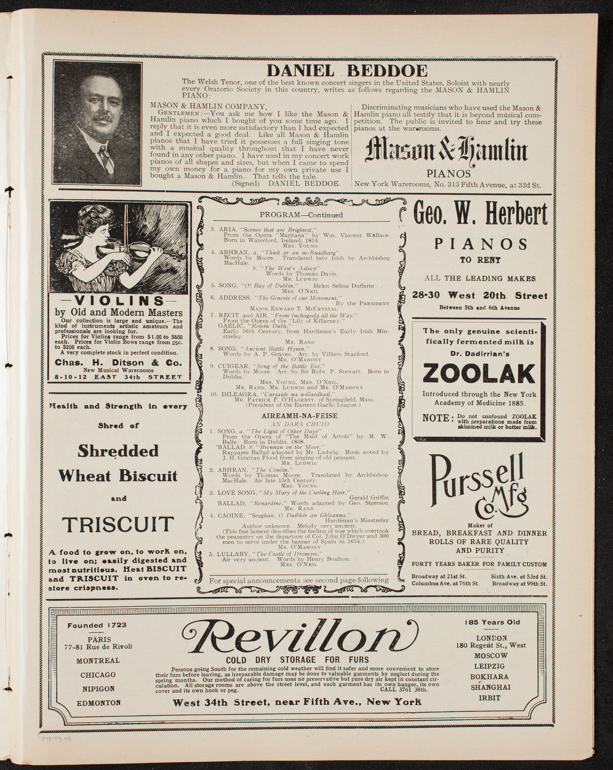 Gaelic Society: Feis Ceoil Agus Seanachas, April 18, 1909, program page 7