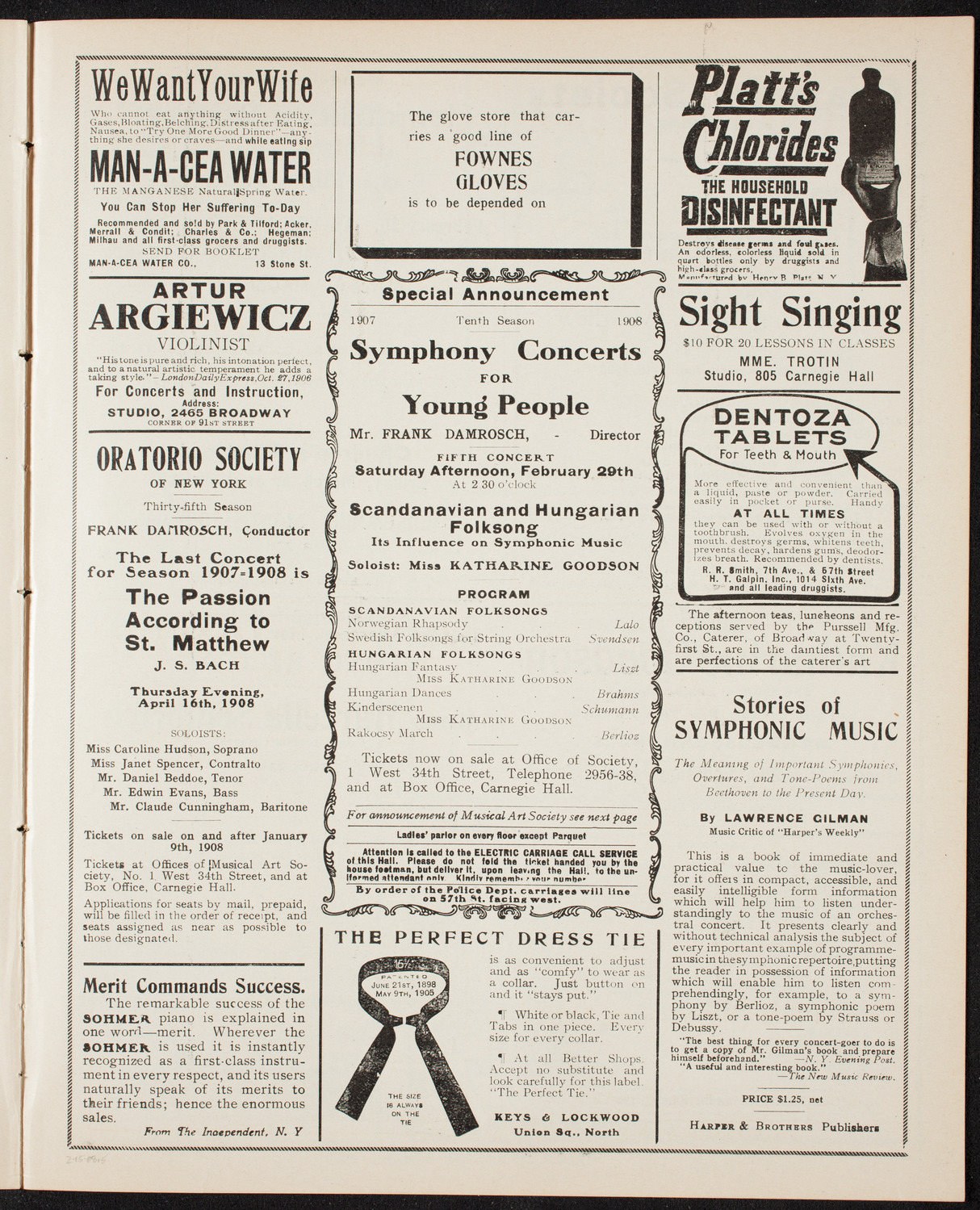 Fritz Kreisler, Violin, February 15, 1908, program page 9