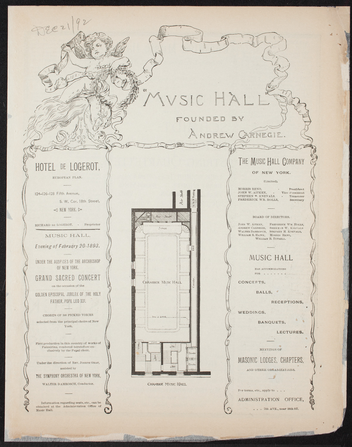 Schmidt-Herbert String Quartet, December 21, 1892, program page 1