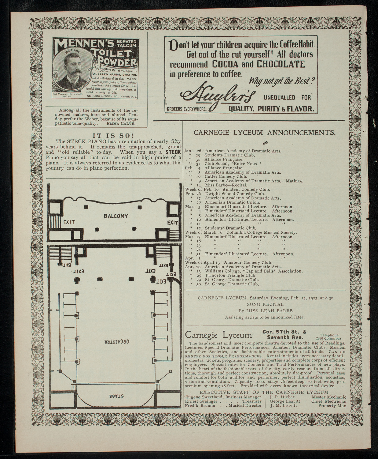 Academy Stock Company of the American Academy of Dramatic Arts/Empire Theatre Dramatic School, January 21, 1903, program page 4