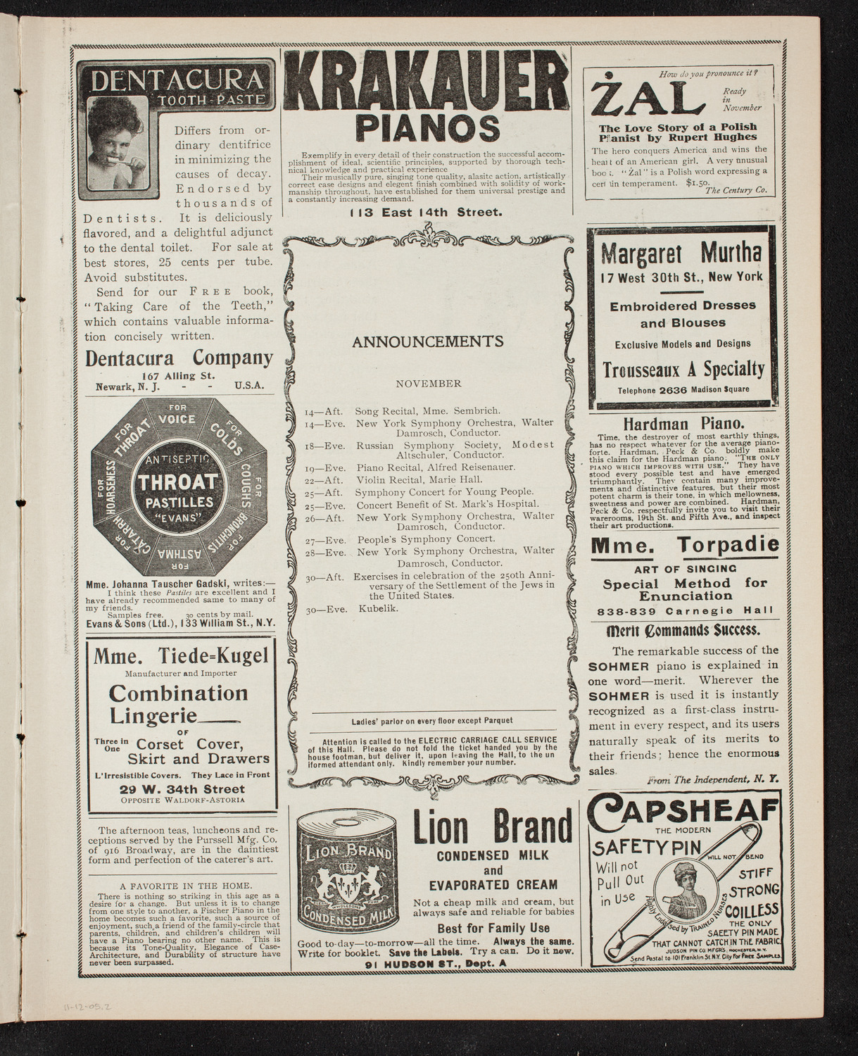 New York Symphony Orchestra, November 12, 1905, program page 3
