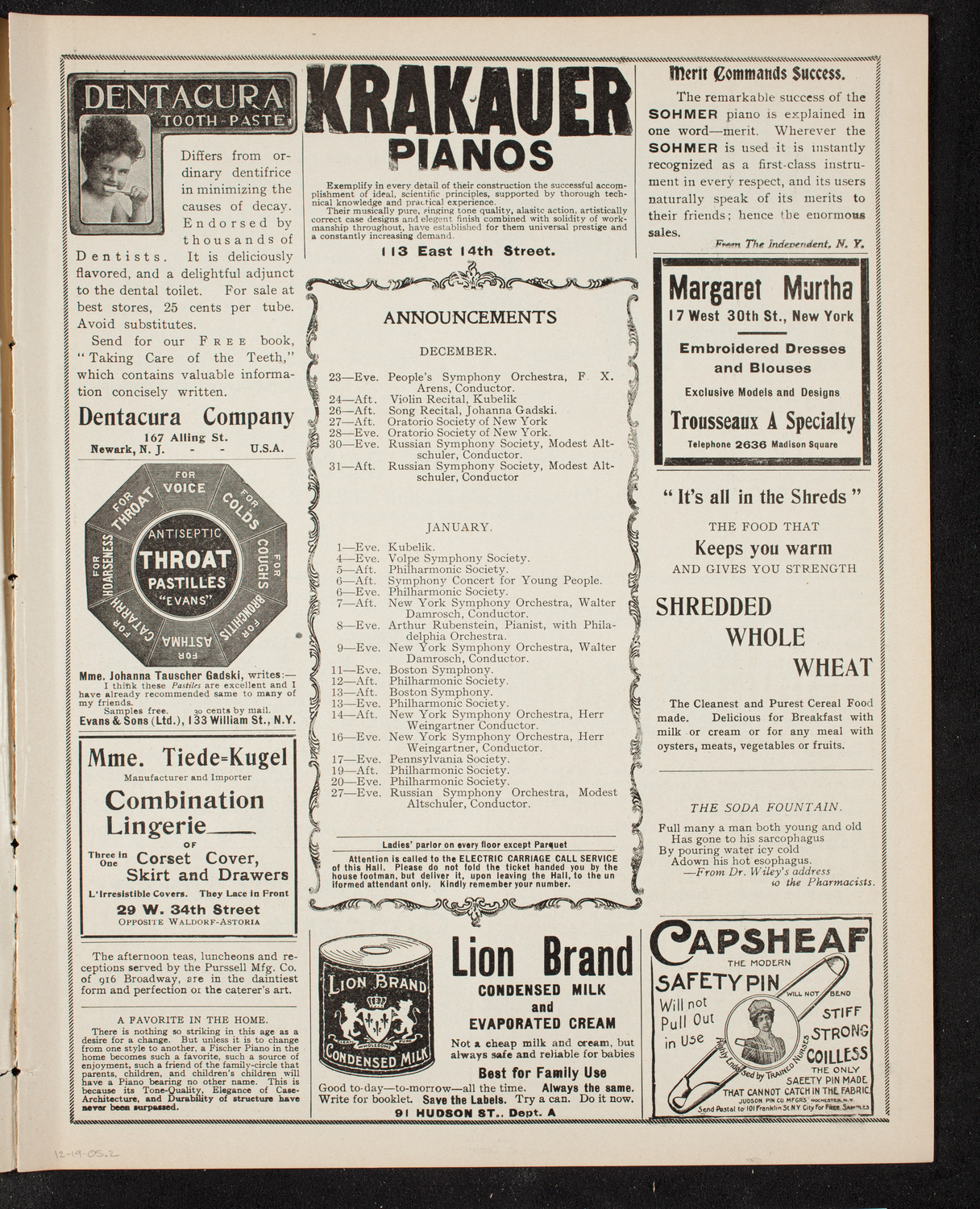 New York Symphony Orchestra, December 19, 1905, program page 3