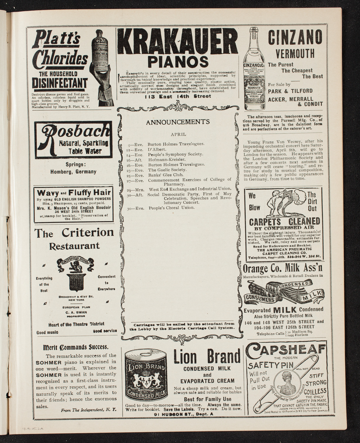 Marcosano and His Band, April 9, 1905, program page 3