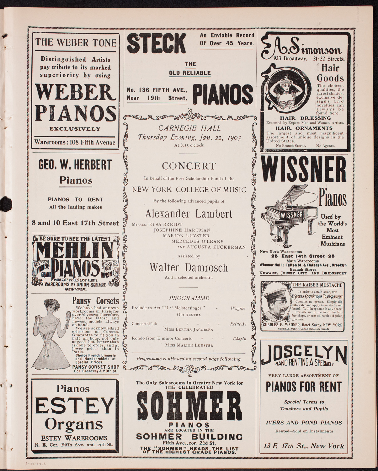 Benefit: New York College of Music Free Scholarship Fund, January 22, 1903, program page 5