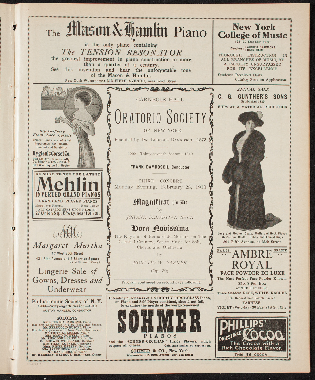 Oratorio Society of New York, February 28, 1910, program page 5