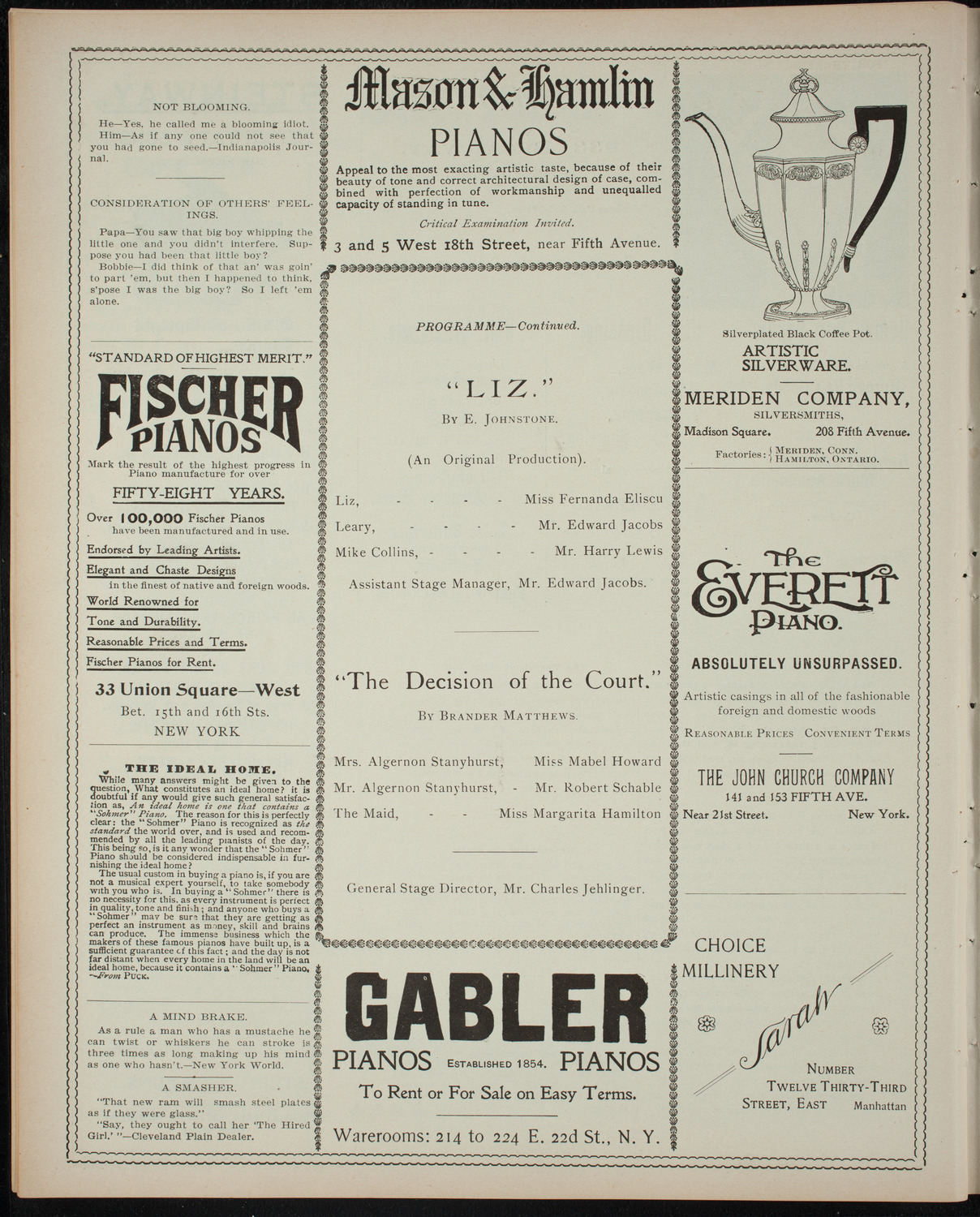 American Academy of Dramatic Arts, November 10, 1898, program page 6