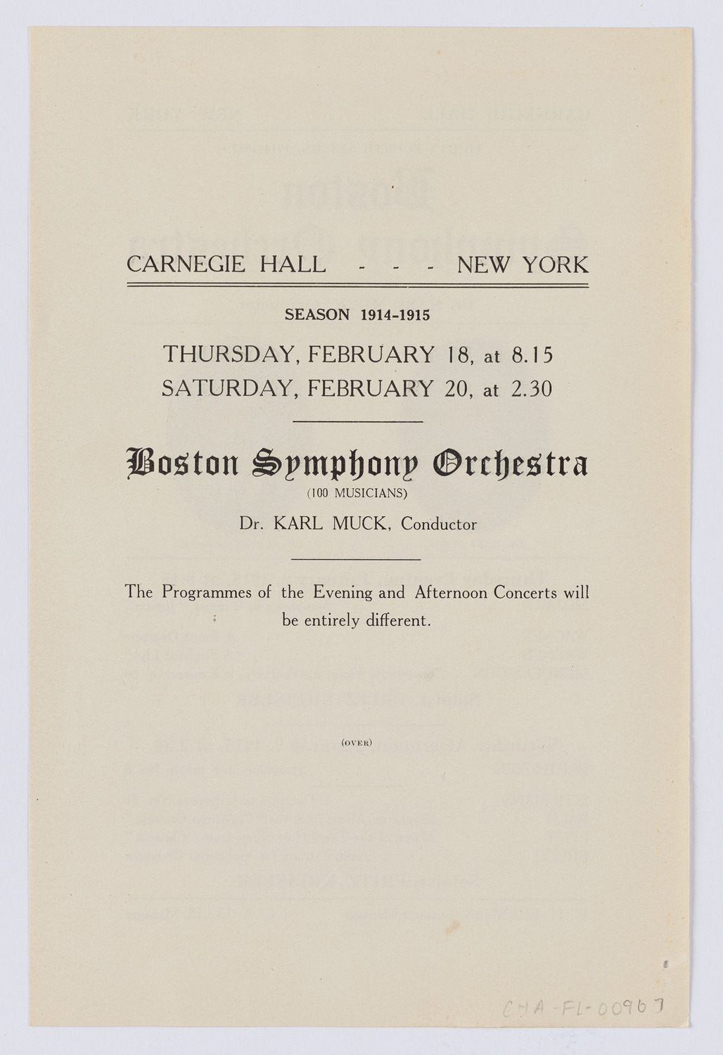 Boston Symphony Orchestra, January 1915