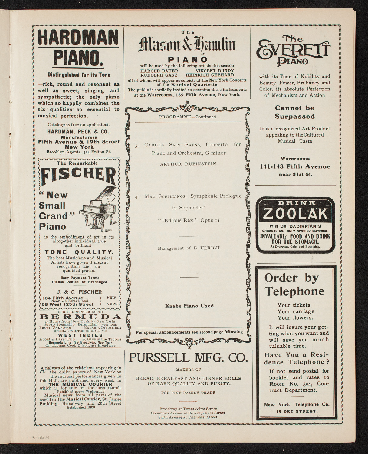 Philadelphia Orchestra, January 8, 1906, program page 7