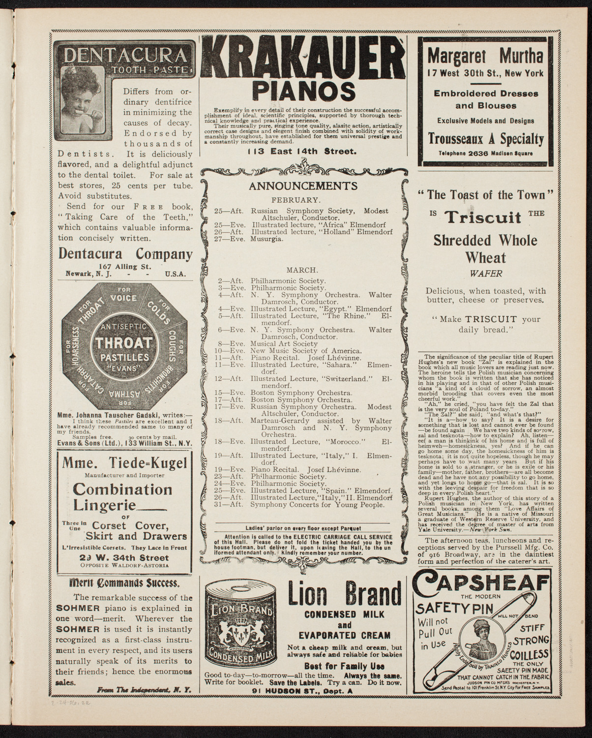 Russian Symphony Society of New York, February 24, 1906, program page 3