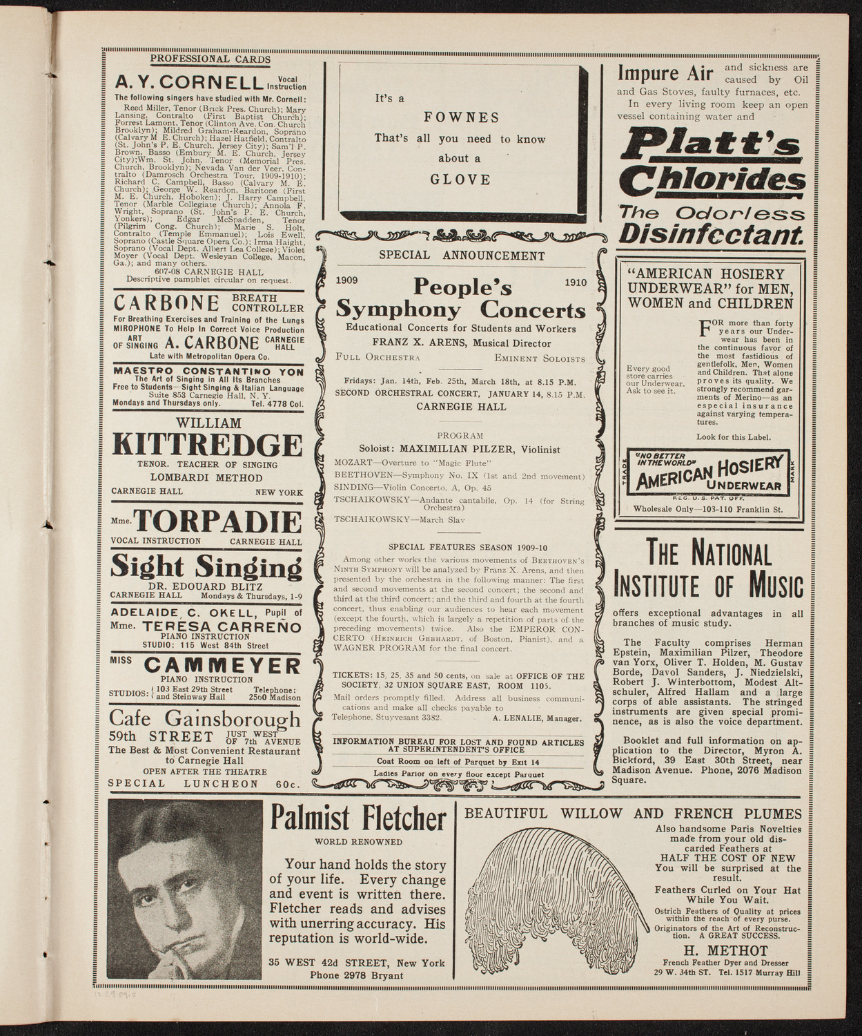 New York Philharmonic, December 29, 1909, program page 9