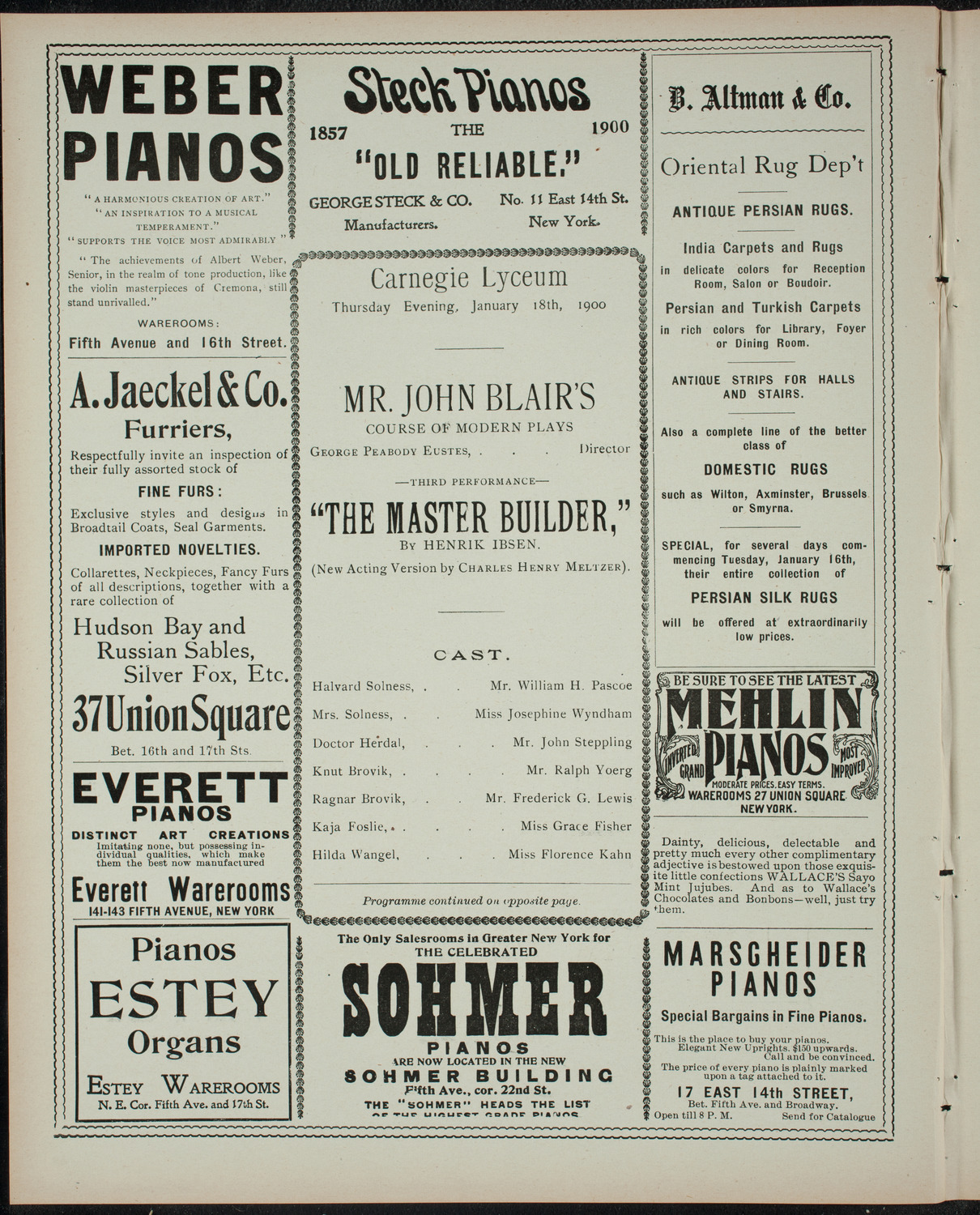 Mr. John Blair's Course of Modern Plays, January 18, 1900, program page 2