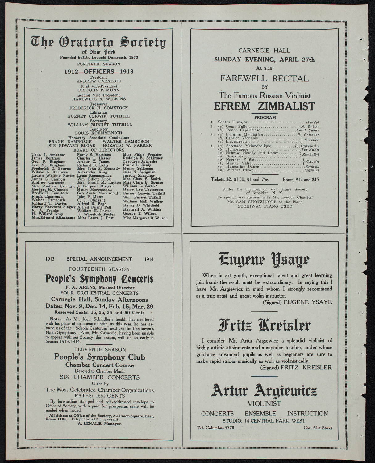 Russian Symphony Society of New York, April 25, 1913, program page 10